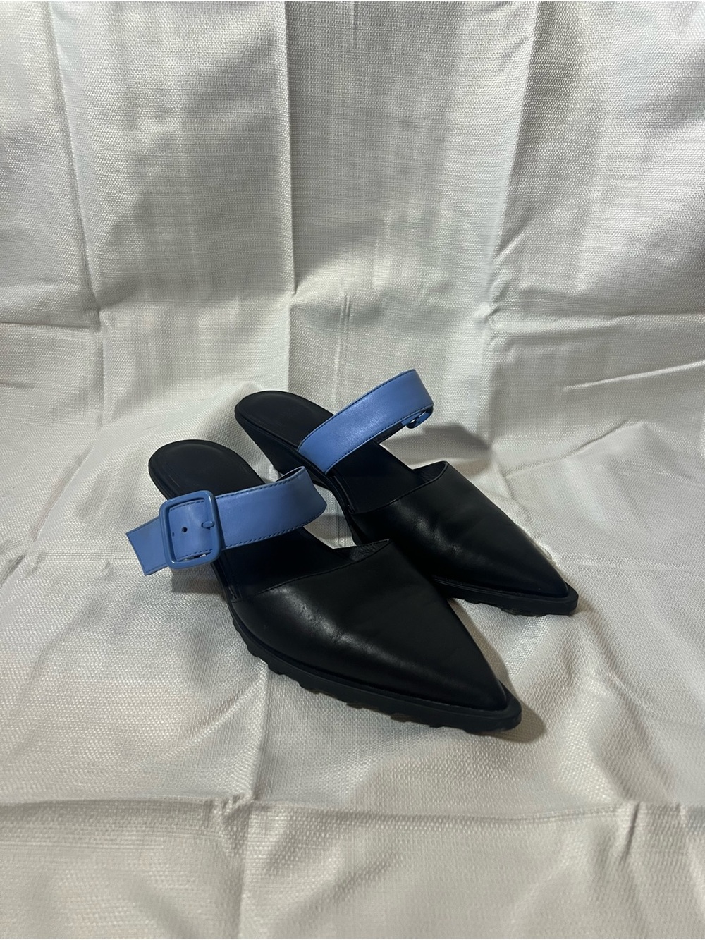 Camper Anita Black Pointed Mule with Light Blue Strap - Picture 8 of 10